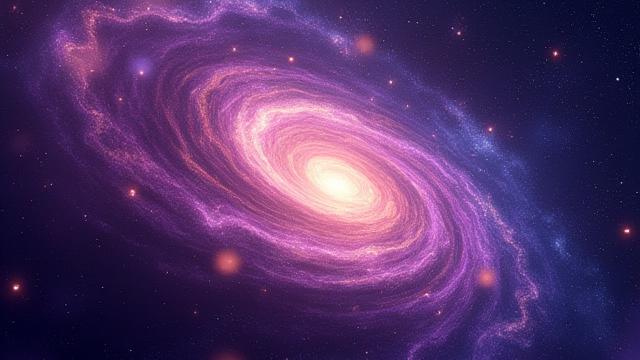 Spiralige, abstrakte galaktische Kunst mit leuchtenden Farben, die kosmische Energie und Spiritualität darstellen.